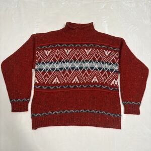 Vintage French Navy Nordic Fair Isle Wool Blend Sweater Womens M Ski Cabin Lodge